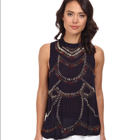 Free People Farris Wheel open back beaded blouse - Picture 2 of 8